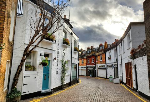 white painted buildings